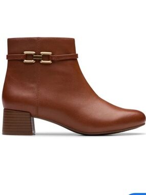 Clarks Brown Leather Ankle Boot with Gold Accent